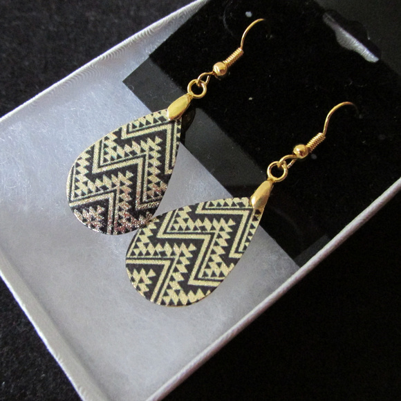 18K Gold Plated Aztec-Print Earrings - Picture 2 of 2